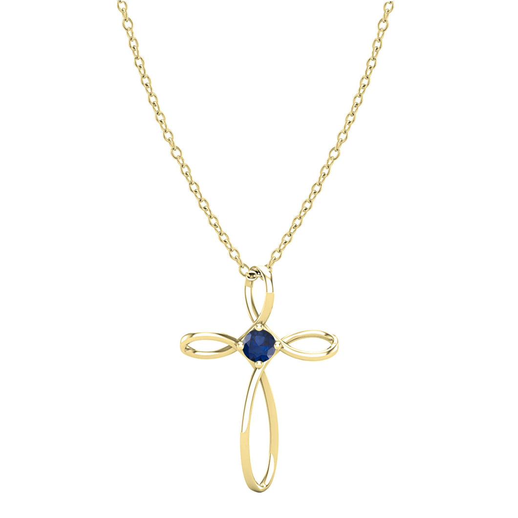 Dazzlingrock Collection 4mm Round Blue Sapphire Solitaire Twisted Criss Cross Pendant with 18 inch Gold Chain for Women in 10K Yellow Gold