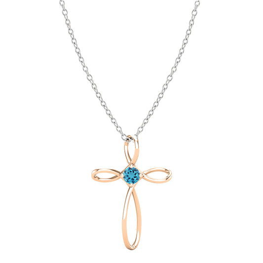 Dazzlingrock Collection 4mm Round Blue Topaz Solitaire Twisted Criss Cross Pendant with 18 inch Silver Chain for Women in 18K Rose Gold