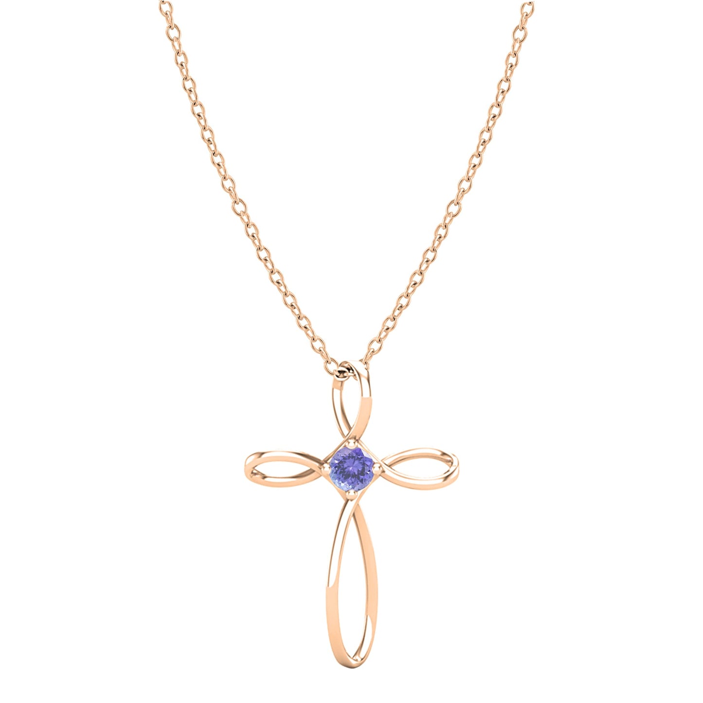 Dazzlingrock Collection 4mm Round Tanzanite Solitaire Twisted Criss Cross Pendant with 18 inch Gold Chain for Women in 18K Rose Gold