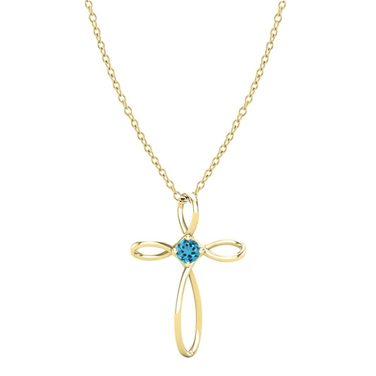 Dazzlingrock Collection 4mm Round Blue Topaz Solitaire Twisted Criss Cross Pendant with 18 inch Gold Chain for Women in 18K Yellow Gold