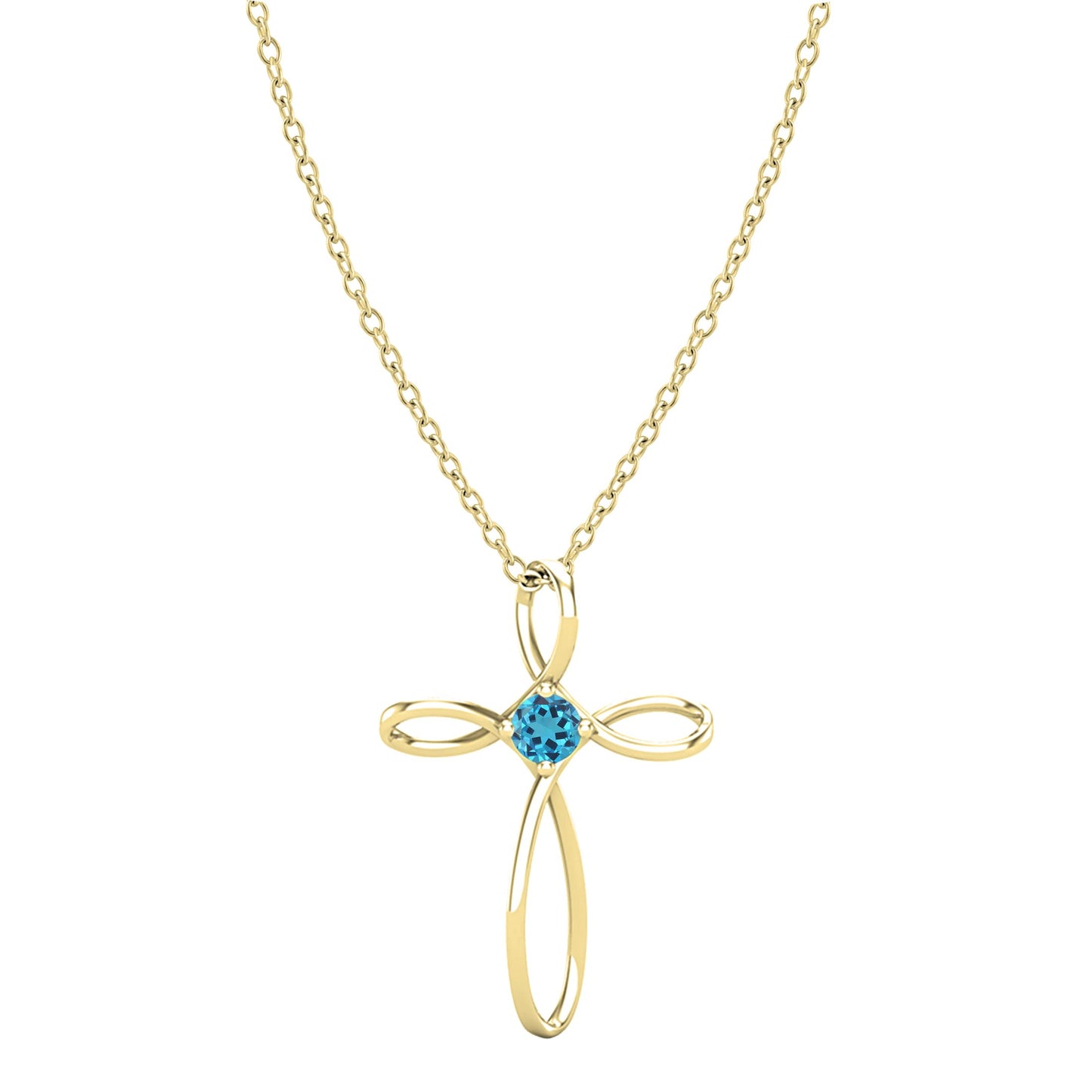 Dazzlingrock Collection 4mm Round Blue Topaz Solitaire Twisted Criss Cross Pendant with 18 inch Gold Chain for Women in 14K Yellow Gold