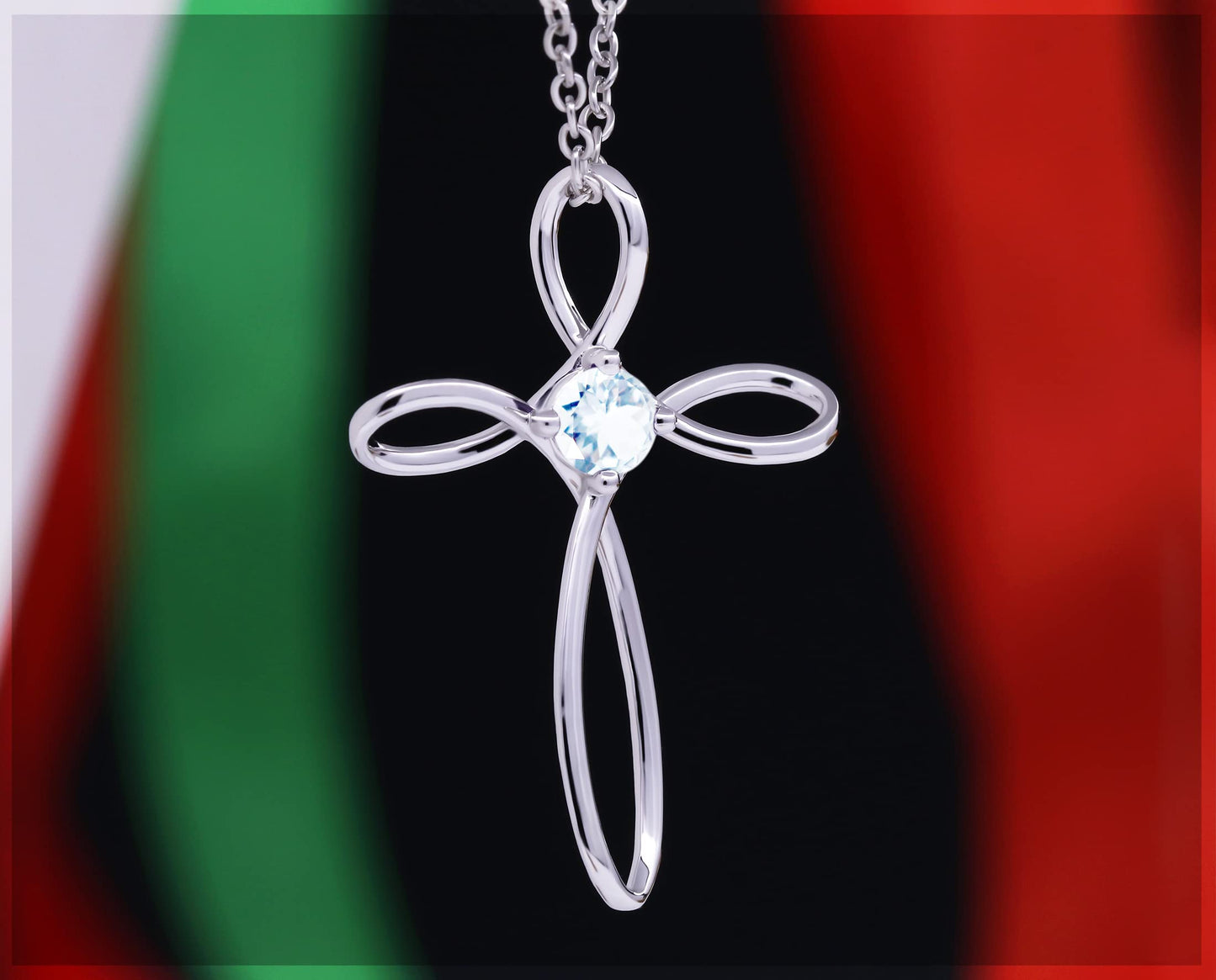 Dazzlingrock Collection 4mm Round Aquamarine Solitaire Twisted Criss Cross Pendant with 18 inch Silver Chain for Women in 18K White Gold