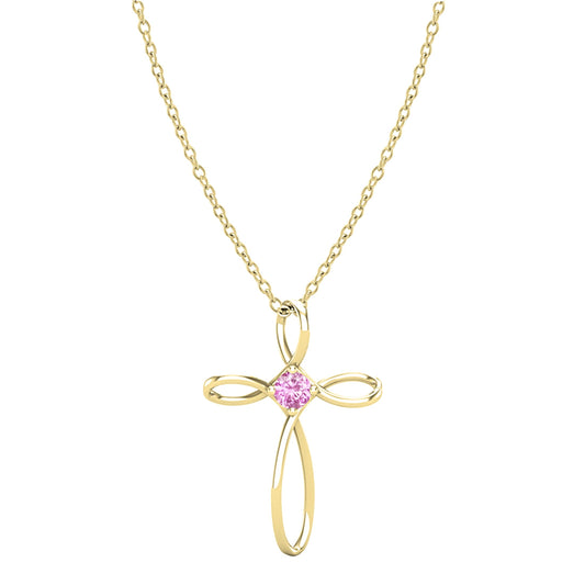 Dazzlingrock Collection 4mm Round Pink Sapphire Solitaire Twisted Criss Cross Pendant with 18 inch Gold Chain for Women in 18K Yellow Gold