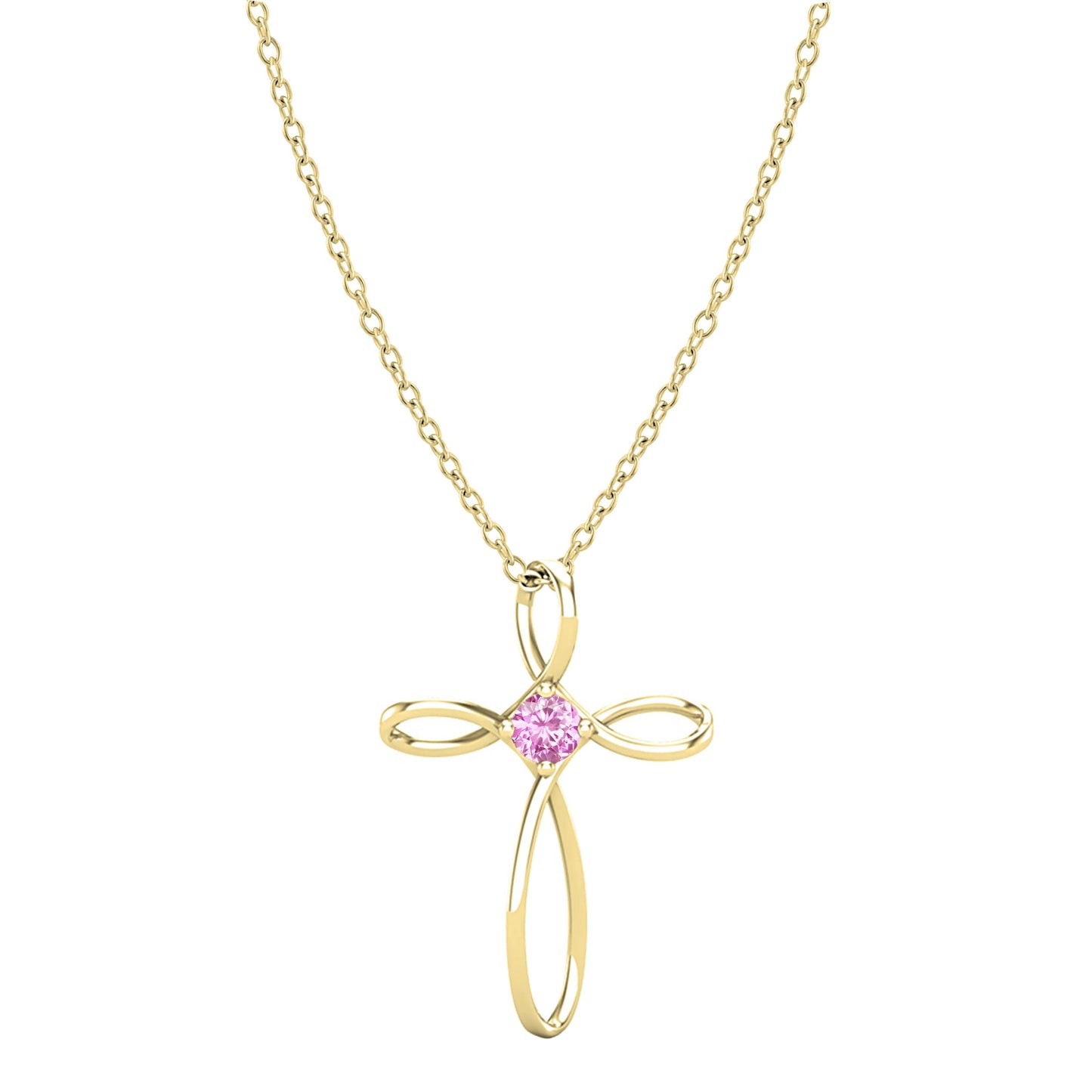 Dazzlingrock Collection 4mm Round Pink Sapphire Solitaire Twisted Criss Cross Pendant with 18 inch Gold Chain for Women in 18K Yellow Gold