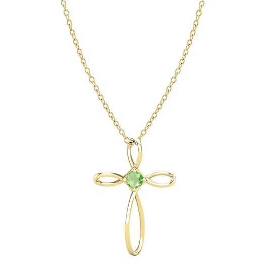 Dazzlingrock Collection 4mm Round Peridot Solitaire Twisted Criss Cross Pendant with 18 inch Gold Chain for Women in 10K Yellow Gold