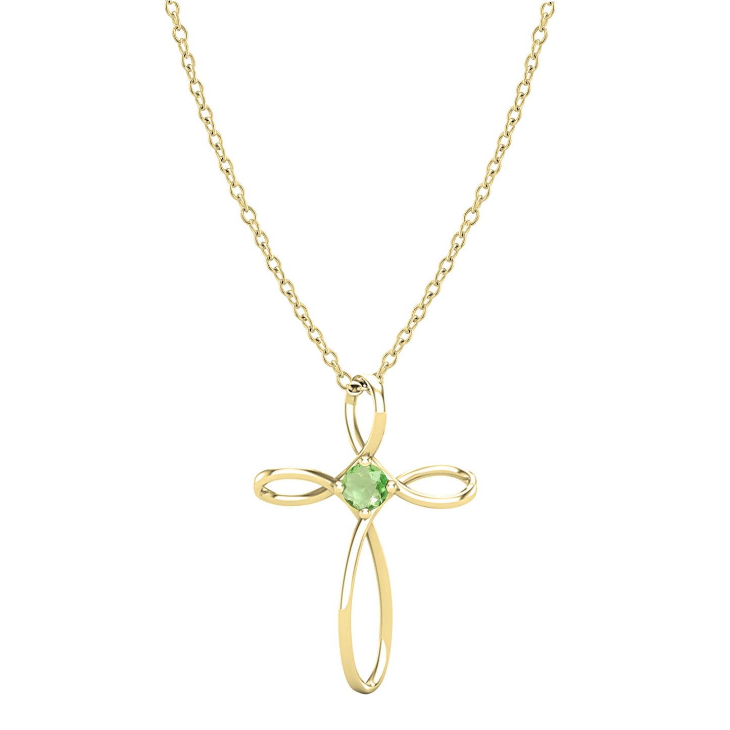 Dazzlingrock Collection 4mm Round Peridot Solitaire Twisted Criss Cross Pendant with 18 inch Gold Chain for Women in 18K Yellow Gold