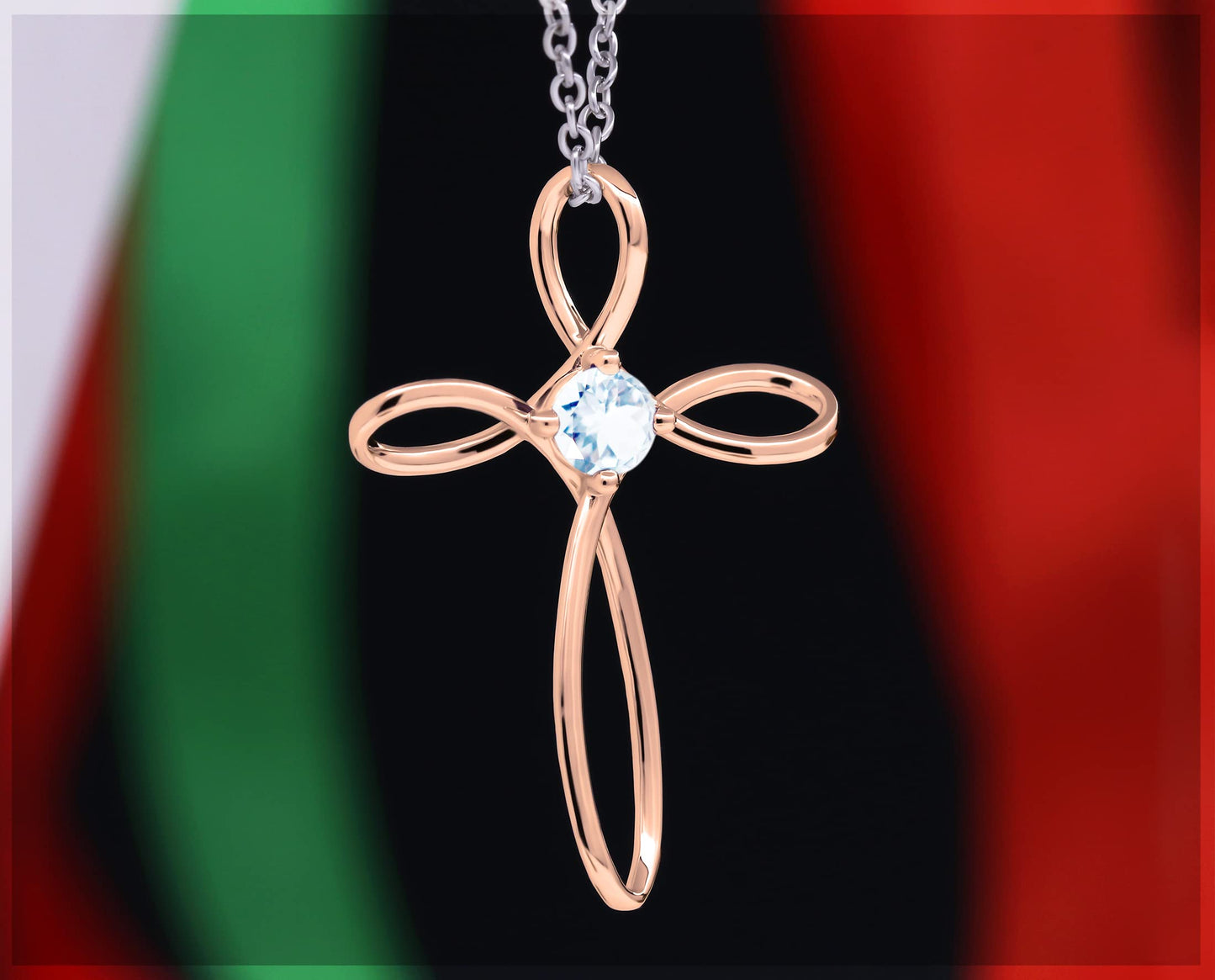 Dazzlingrock Collection 4mm Round Aquamarine Solitaire Twisted Criss Cross Pendant with 18 inch Silver Chain for Women in 14K Rose Gold