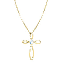 Load image into Gallery viewer, Dazzlingrock Collection 4mm Round Aquamarine Solitaire Twisted Criss Cross Pendant with 18 inch Gold Chain for Women in 14K Yellow Gold
