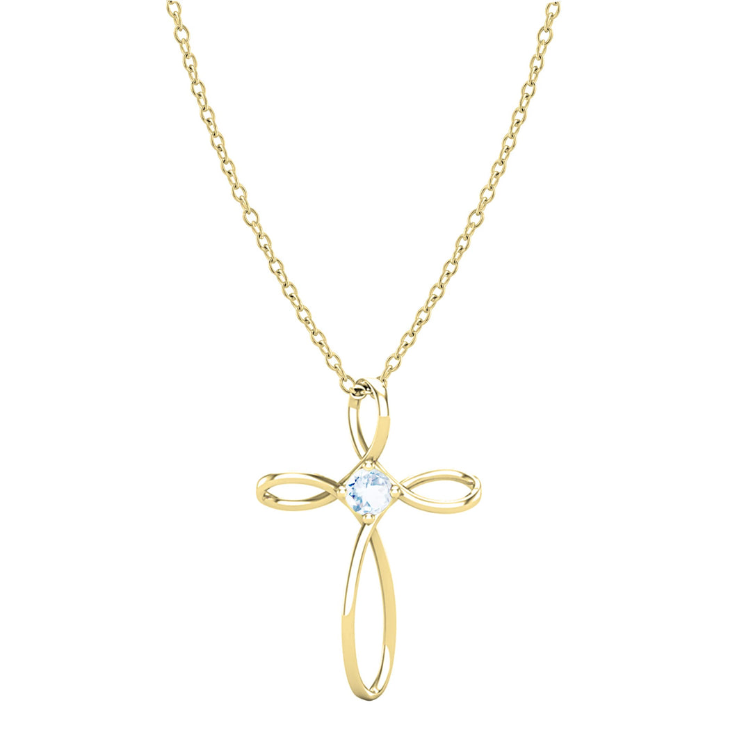 Dazzlingrock Collection 4mm Round Aquamarine Solitaire Twisted Criss Cross Pendant with 18 inch Gold Chain for Women in 18K Yellow Gold