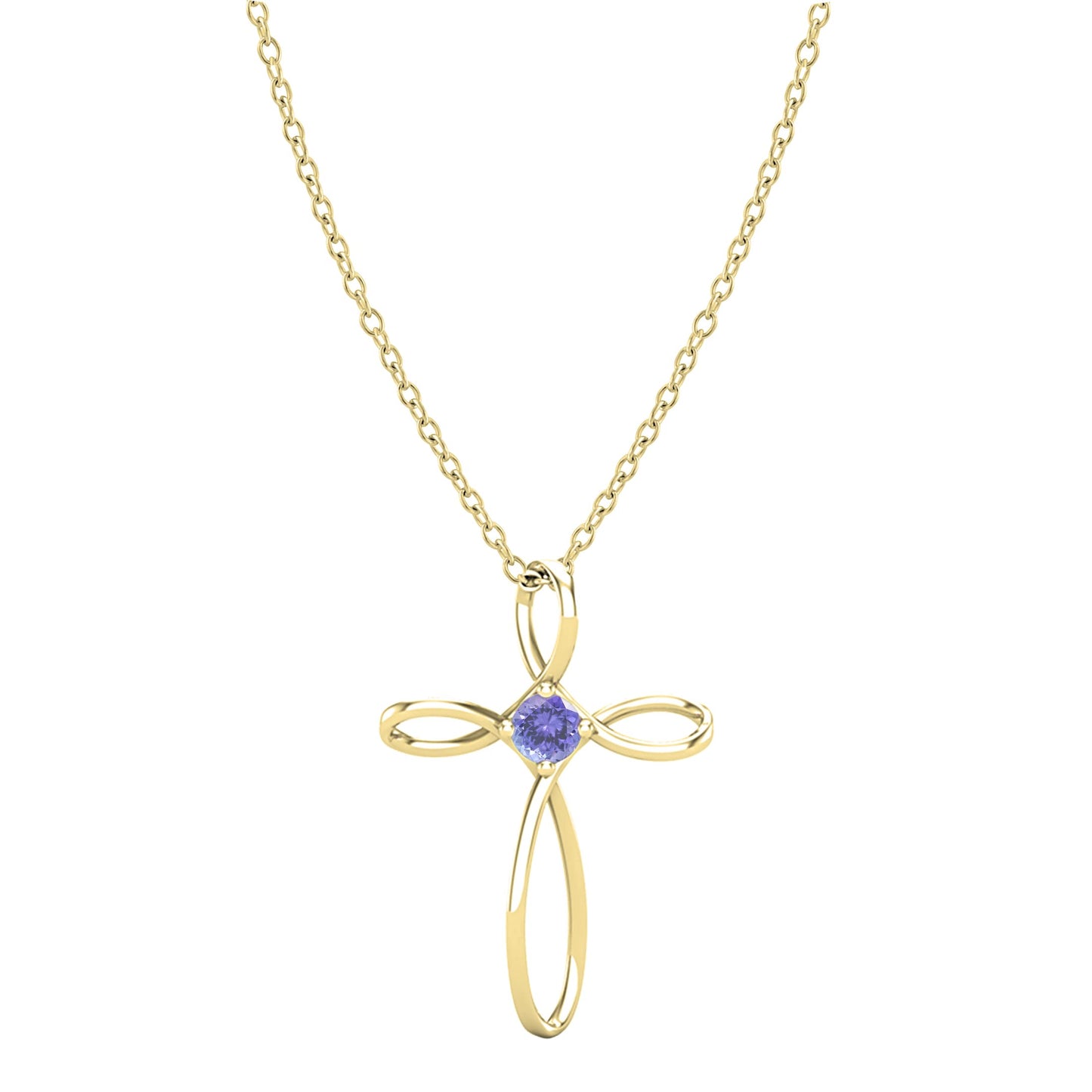 Dazzlingrock Collection 4mm Round Tanzanite Solitaire Twisted Criss Cross Pendant with 18 inch Gold Chain for Women in 14K Yellow Gold