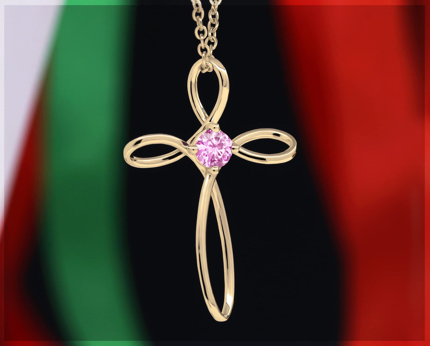 Dazzlingrock Collection 4mm Round Pink Sapphire Solitaire Twisted Criss Cross Pendant with 18 inch Gold Chain for Women in 14K Yellow Gold