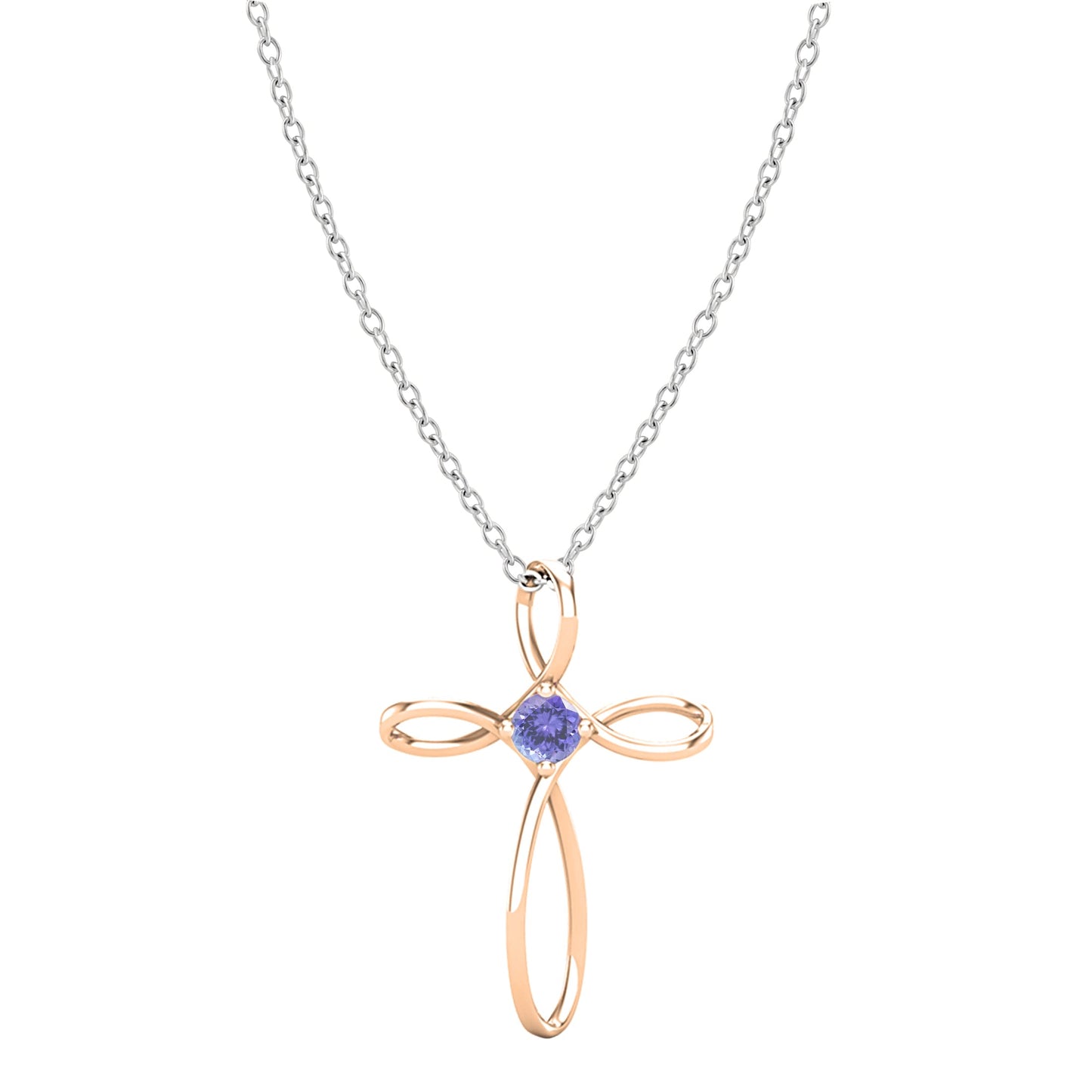 Dazzlingrock Collection 4mm Round Tanzanite Solitaire Twisted Criss Cross Pendant with 18 inch Silver Chain for Women in 18K Rose Gold