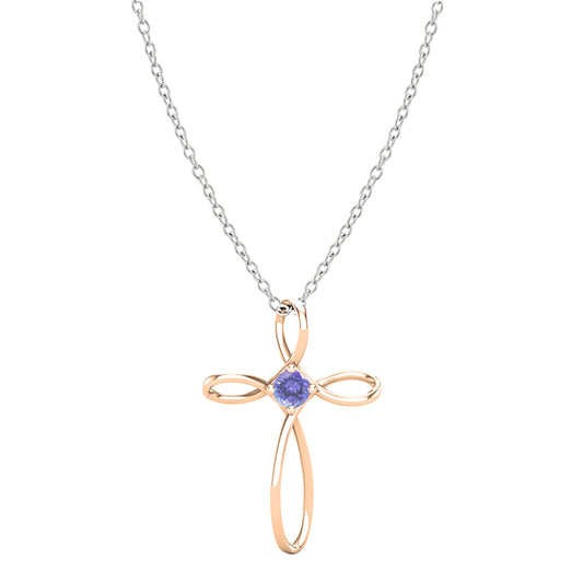 Dazzlingrock Collection 4mm Round Tanzanite Solitaire Twisted Criss Cross Pendant with 18 inch Silver Chain for Women in 18K Rose Gold