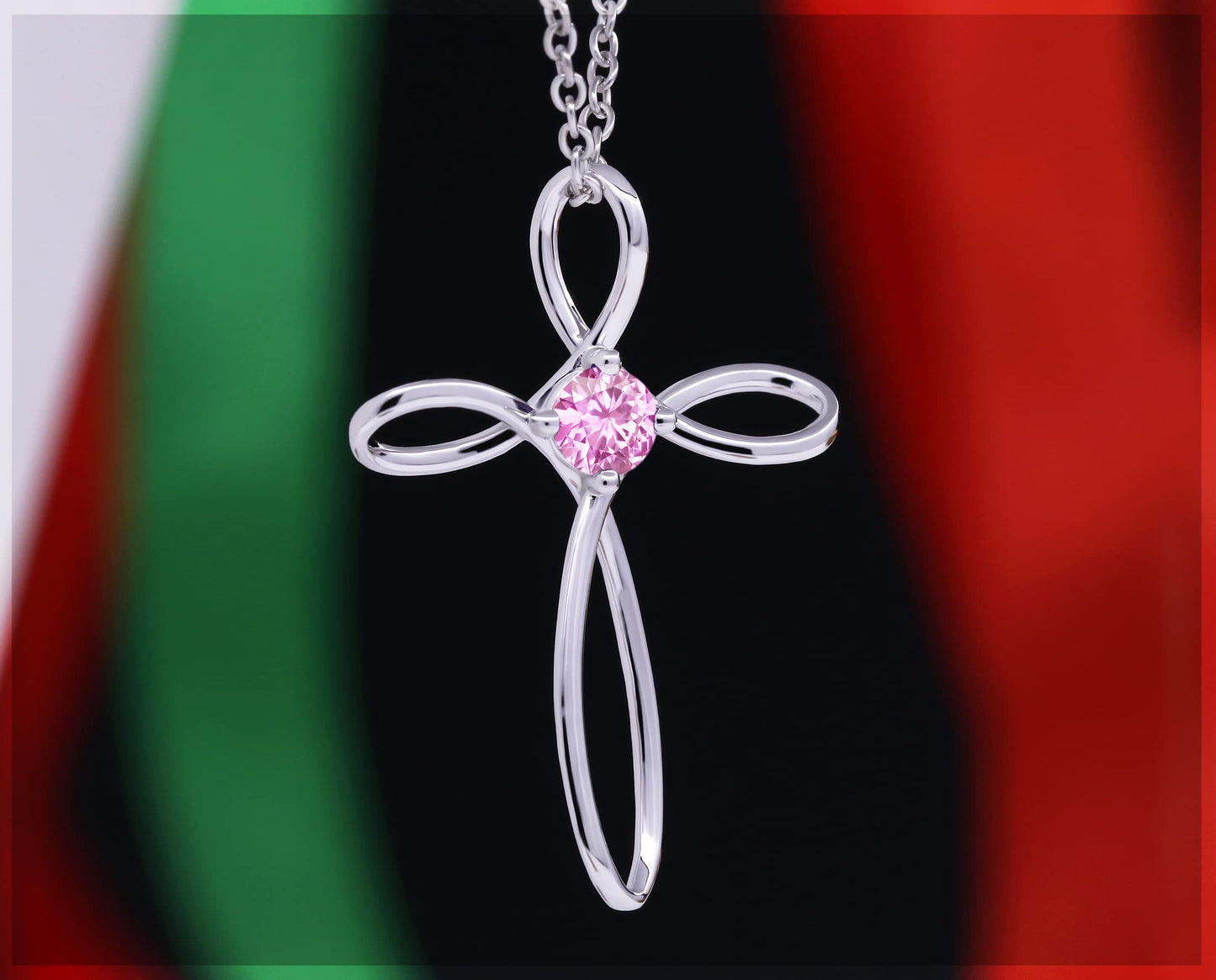 Dazzlingrock Collection 4mm Round Pink Sapphire Solitaire Twisted Criss Cross Pendant with 18 inch Gold Chain for Women in 10K White Gold