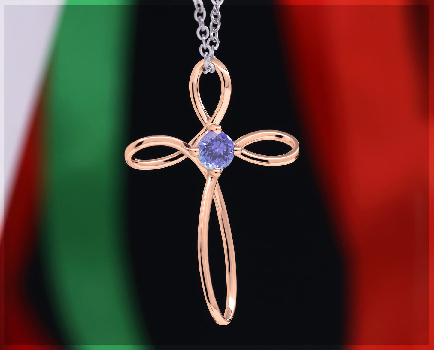 Dazzlingrock Collection 4mm Round Tanzanite Solitaire Twisted Criss Cross Pendant with 18 inch Silver Chain for Women in 18K Rose Gold