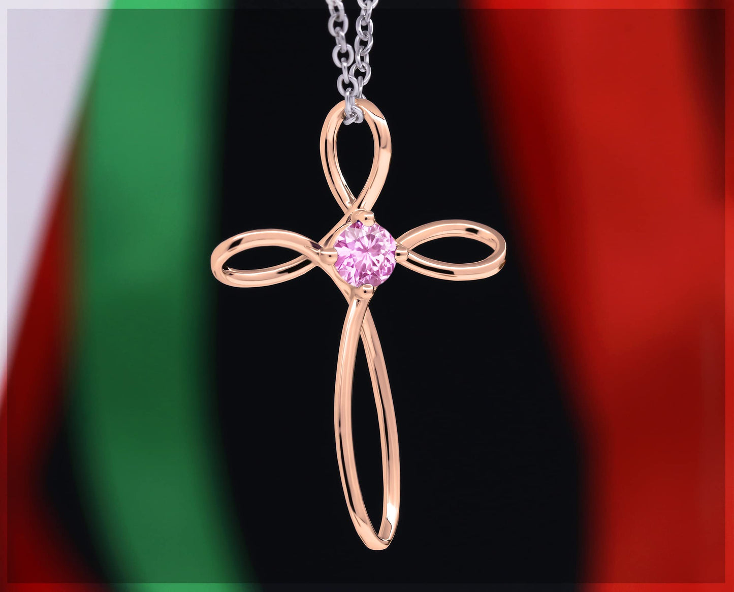 Dazzlingrock Collection 4mm Round Pink Sapphire Solitaire Twisted Criss Cross Pendant with 18 inch Silver Chain for Women in 10K Rose Gold