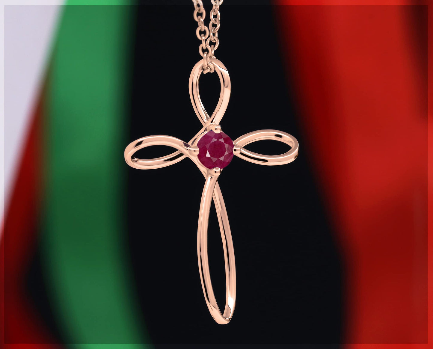 Dazzlingrock Collection 4mm Round Ruby Solitaire Twisted Criss Cross Pendant with 18 inch Gold Chain for Women in 10K Rose Gold