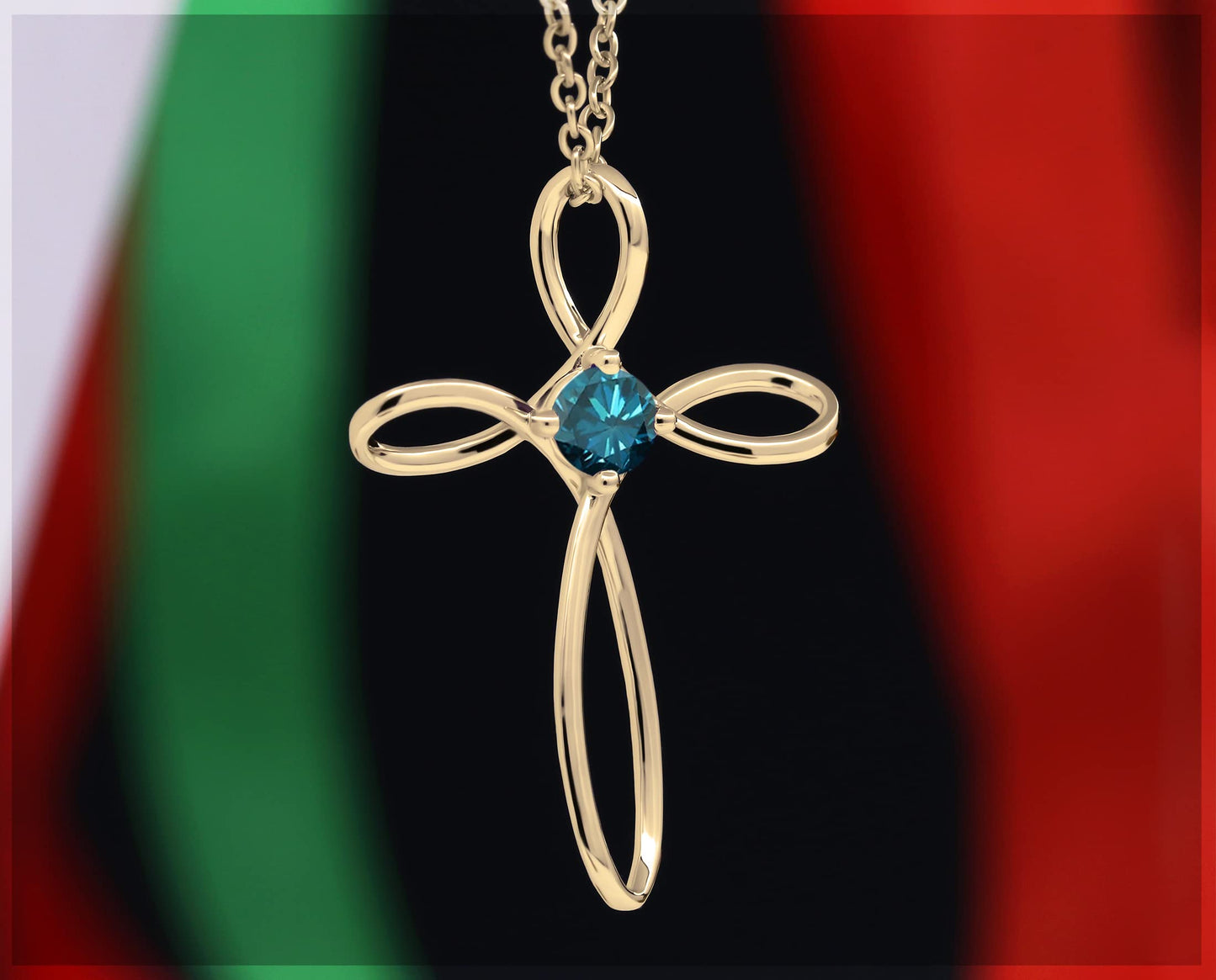 Dazzlingrock Collection 4mm Round Blue Diamond Solitaire Twisted Criss Cross Pendant with 18 inch Gold Chain for Women (0.25 ctw, Color Blue, Clarity I2-I3) in 10K Yellow Gold