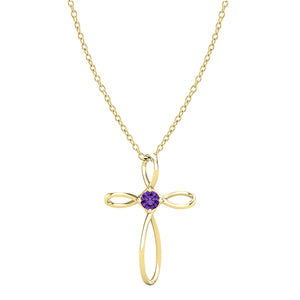 Dazzlingrock Collection 4mm Round Amethyst Solitaire Twisted Criss Cross Pendant with 18 inch Gold Chain for Women in 18K Yellow Gold