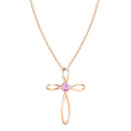 Dazzlingrock Collection 4mm Round Pink Sapphire Solitaire Twisted Criss Cross Pendant with 18 inch Gold Chain for Women in 10K Rose Gold
