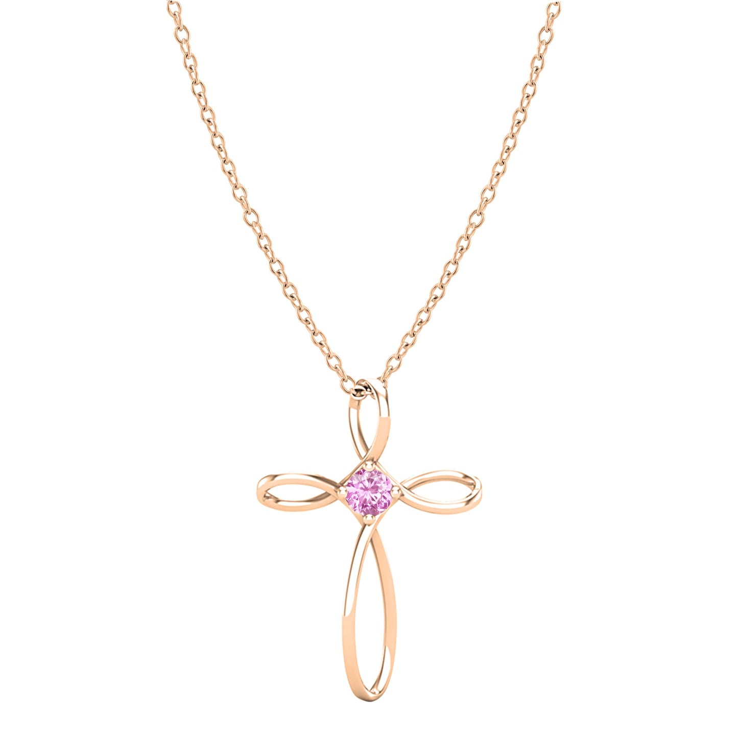 Dazzlingrock Collection 4mm Round Pink Sapphire Solitaire Twisted Criss Cross Pendant with 18 inch Gold Chain for Women in 10K Rose Gold