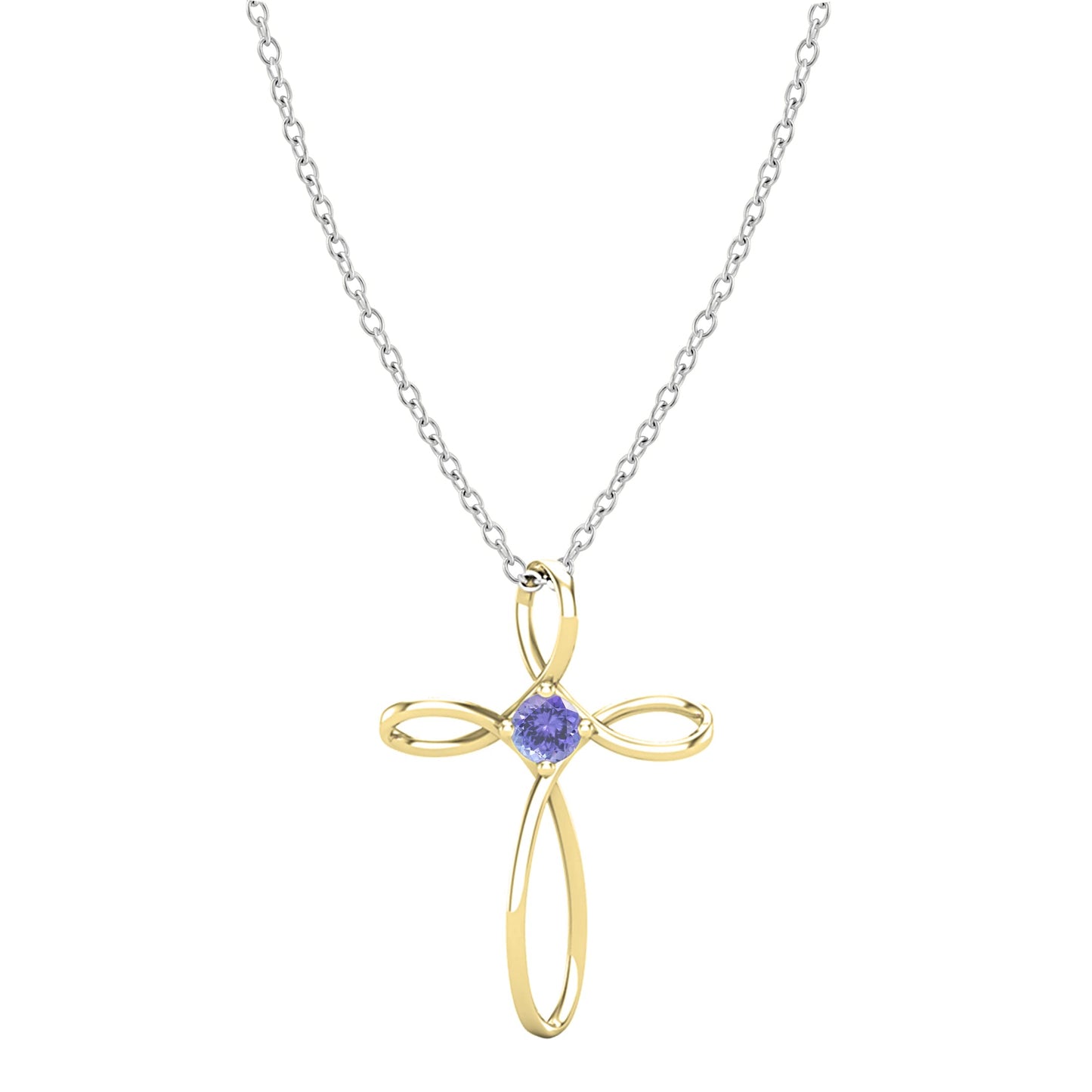 Dazzlingrock Collection 4mm Round Tanzanite Solitaire Twisted Criss Cross Pendant with 18 inch Silver Chain for Women in 18K Yellow Gold