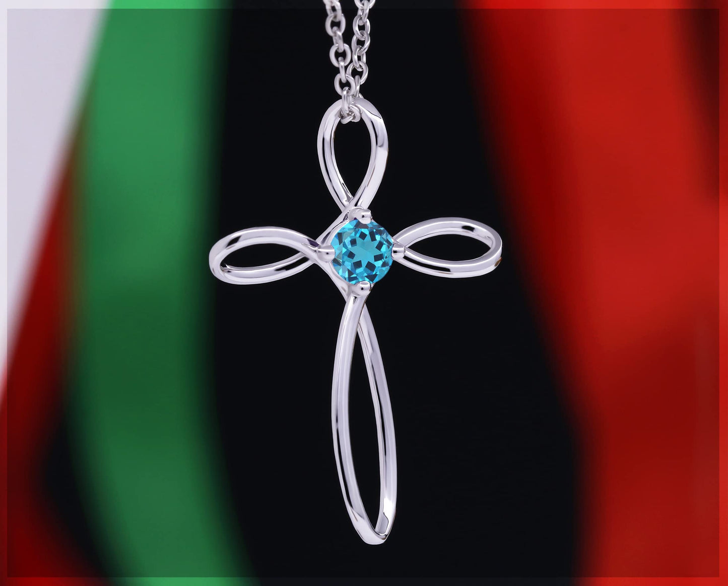 Dazzlingrock Collection 4mm Round Blue Topaz Solitaire Twisted Criss Cross Pendant with 18 inch Silver Chain for Women in 14K White Gold