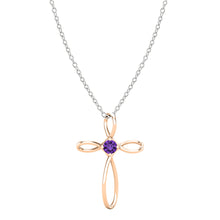 Load image into Gallery viewer, Dazzlingrock Collection 4mm Round Amethyst Solitaire Twisted Criss Cross Pendant with 18 inch Silver Chain for Women in 14K Rose Gold
