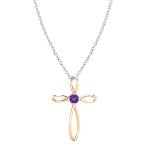 Dazzlingrock Collection 4mm Round Amethyst Solitaire Twisted Criss Cross Pendant with 18 inch Silver Chain for Women in 14K Rose Gold