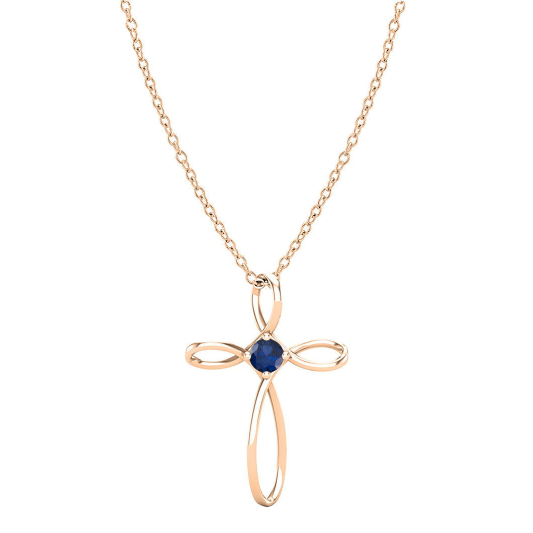 Dazzlingrock Collection 4mm Round Blue Sapphire Solitaire Twisted Criss Cross Pendant with 18 inch Gold Chain for Women in 10K Rose Gold