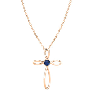 Dazzlingrock Collection 4mm Round Blue Sapphire Solitaire Twisted Criss Cross Pendant with 18 inch Gold Chain for Women in 18K Rose Gold