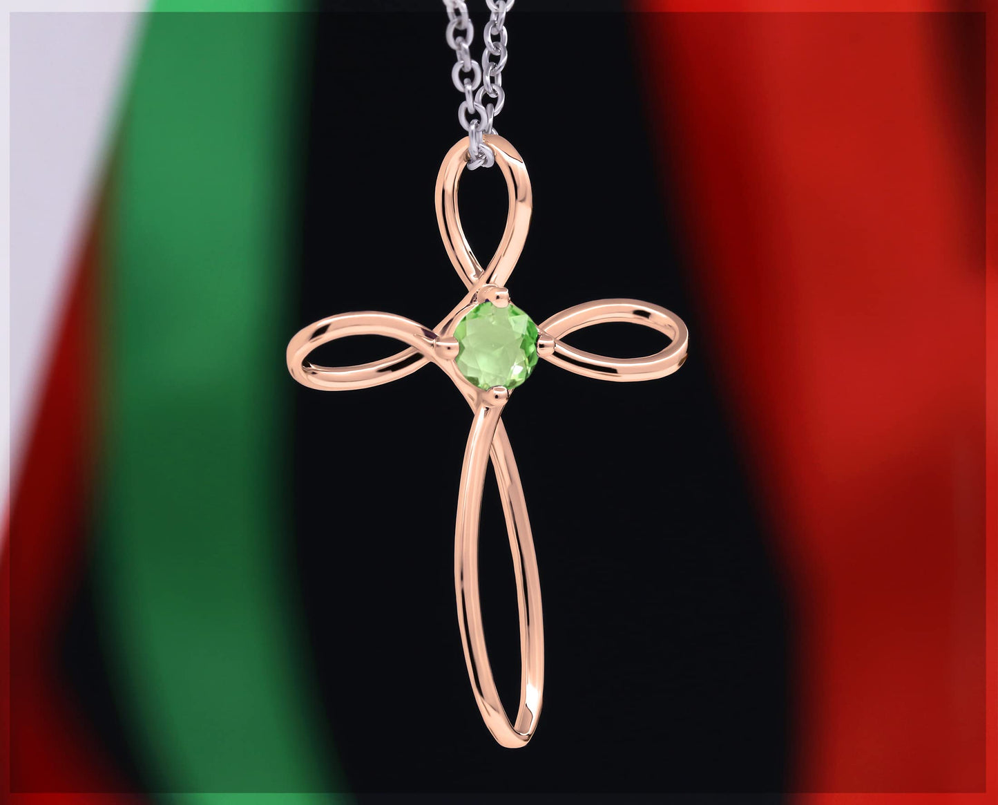 Dazzlingrock Collection 4mm Round Peridot Solitaire Twisted Criss Cross Pendant with 18 inch Silver Chain for Women in 14K Rose Gold