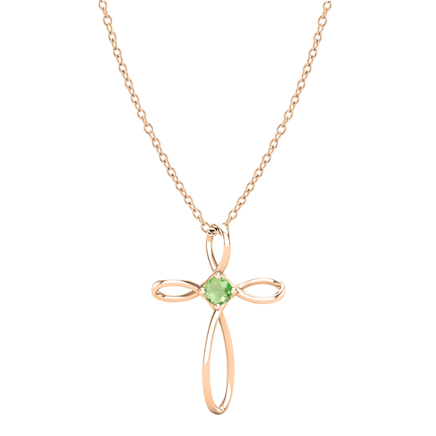 Dazzlingrock Collection 4mm Round Peridot Solitaire Twisted Criss Cross Pendant with 18 inch Gold Chain for Women in 10K Rose Gold