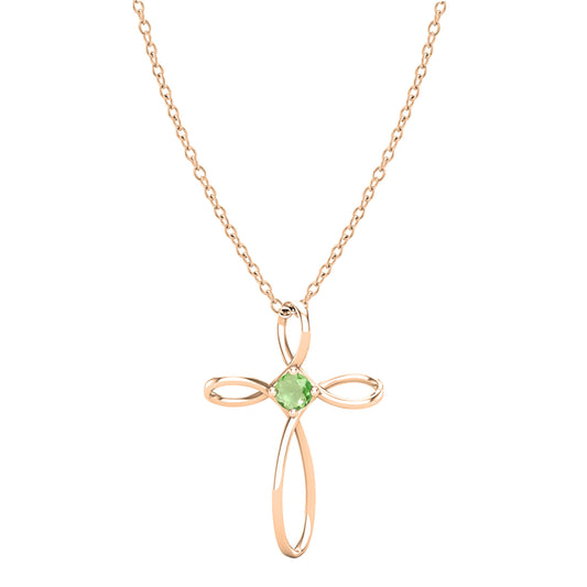 Dazzlingrock Collection 4mm Round Peridot Solitaire Twisted Criss Cross Pendant with 18 inch Gold Chain for Women in 18K Rose Gold