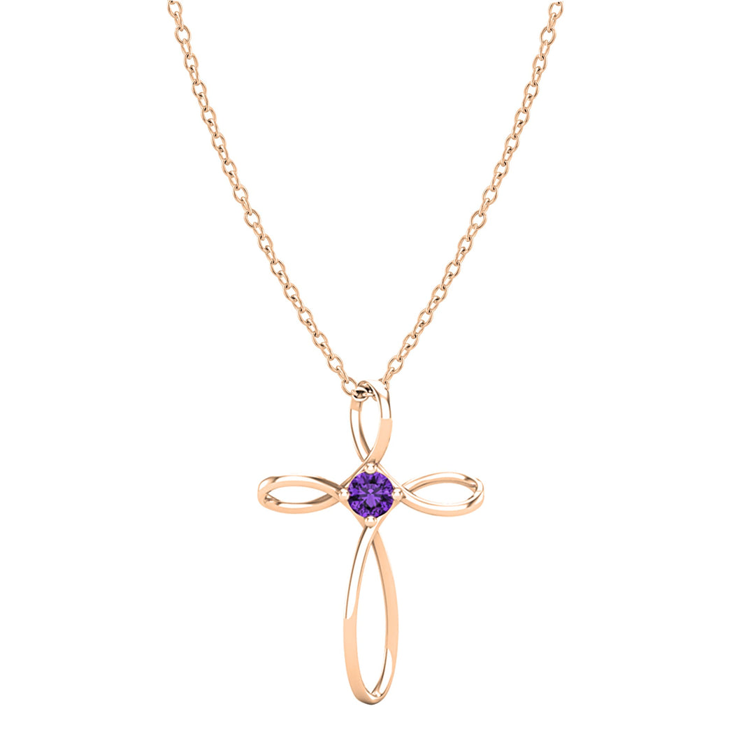 Dazzlingrock Collection 4mm Round Amethyst Solitaire Twisted Criss Cross Pendant with 18 inch Gold Chain for Women in 10K Rose Gold