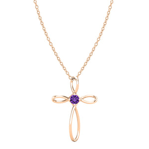 Dazzlingrock Collection 4mm Round Amethyst Solitaire Twisted Criss Cross Pendant with 18 inch Gold Chain for Women in 14K Rose Gold