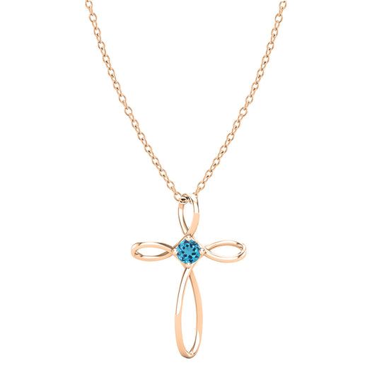 Dazzlingrock Collection 4mm Round Blue Topaz Solitaire Twisted Criss Cross Pendant with 18 inch Gold Chain for Women in 14K Rose Gold