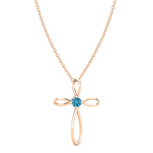 Load image into Gallery viewer, Dazzlingrock Collection 4mm Round Blue Topaz Solitaire Twisted Criss Cross Pendant with 18 inch Gold Chain for Women in 10K Rose Gold
