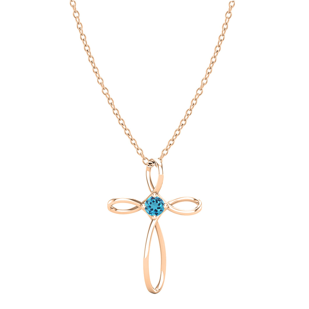 Dazzlingrock Collection 4mm Round Blue Topaz Solitaire Twisted Criss Cross Pendant with 18 inch Gold Chain for Women in 10K Rose Gold