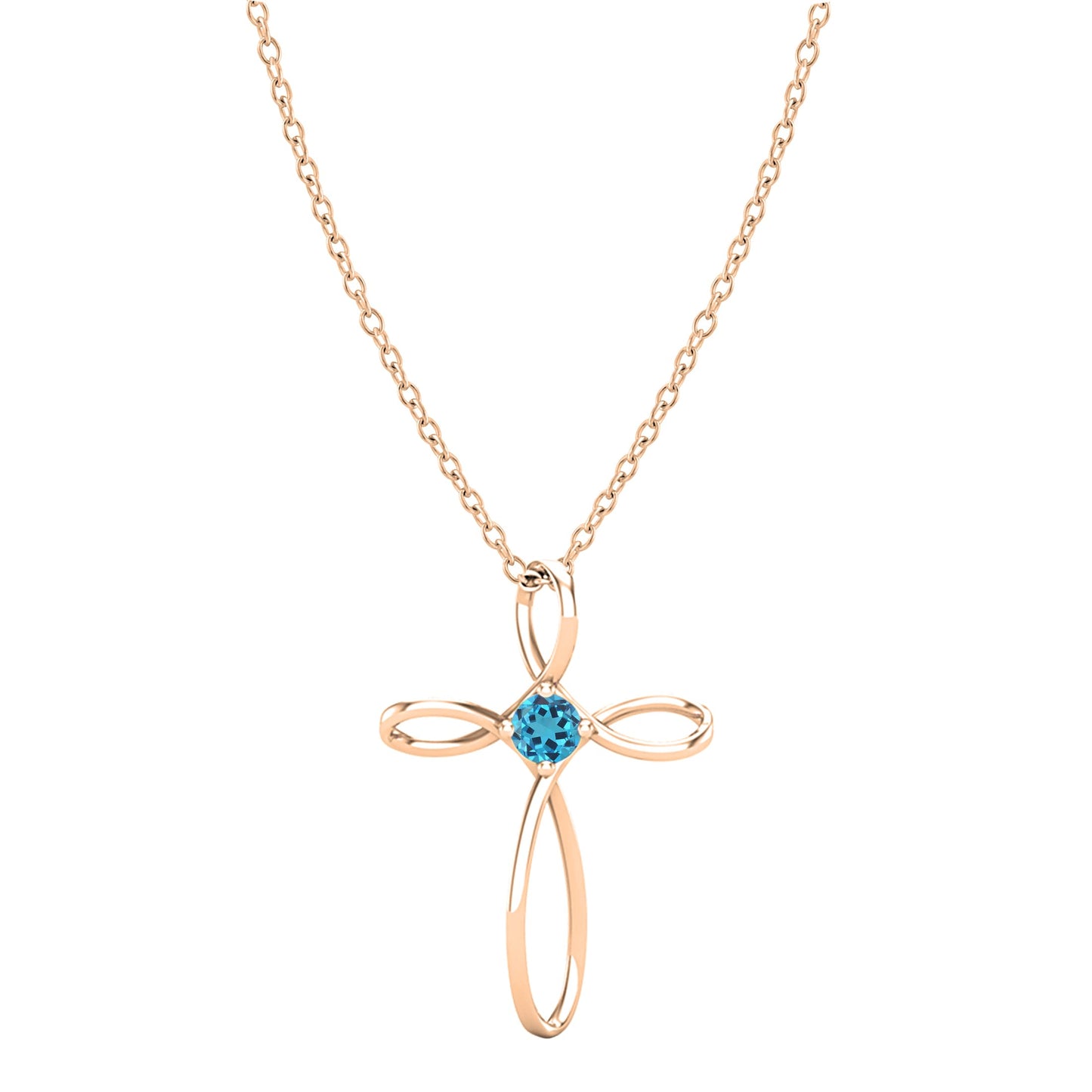 Dazzlingrock Collection 4mm Round Blue Topaz Solitaire Twisted Criss Cross Pendant with 18 inch Gold Chain for Women in 14K Rose Gold