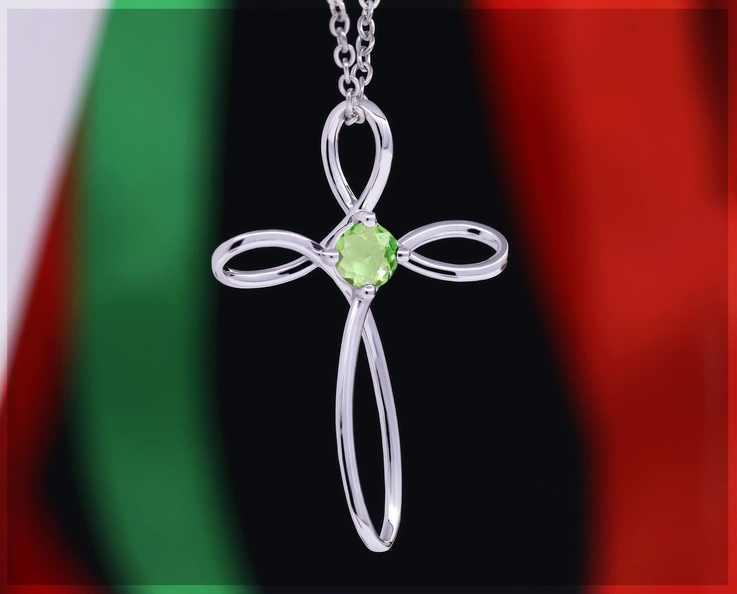 Dazzlingrock Collection 4mm Round Peridot Solitaire Twisted Criss Cross Pendant with 18 inch Silver Chain for Women in 18K White Gold