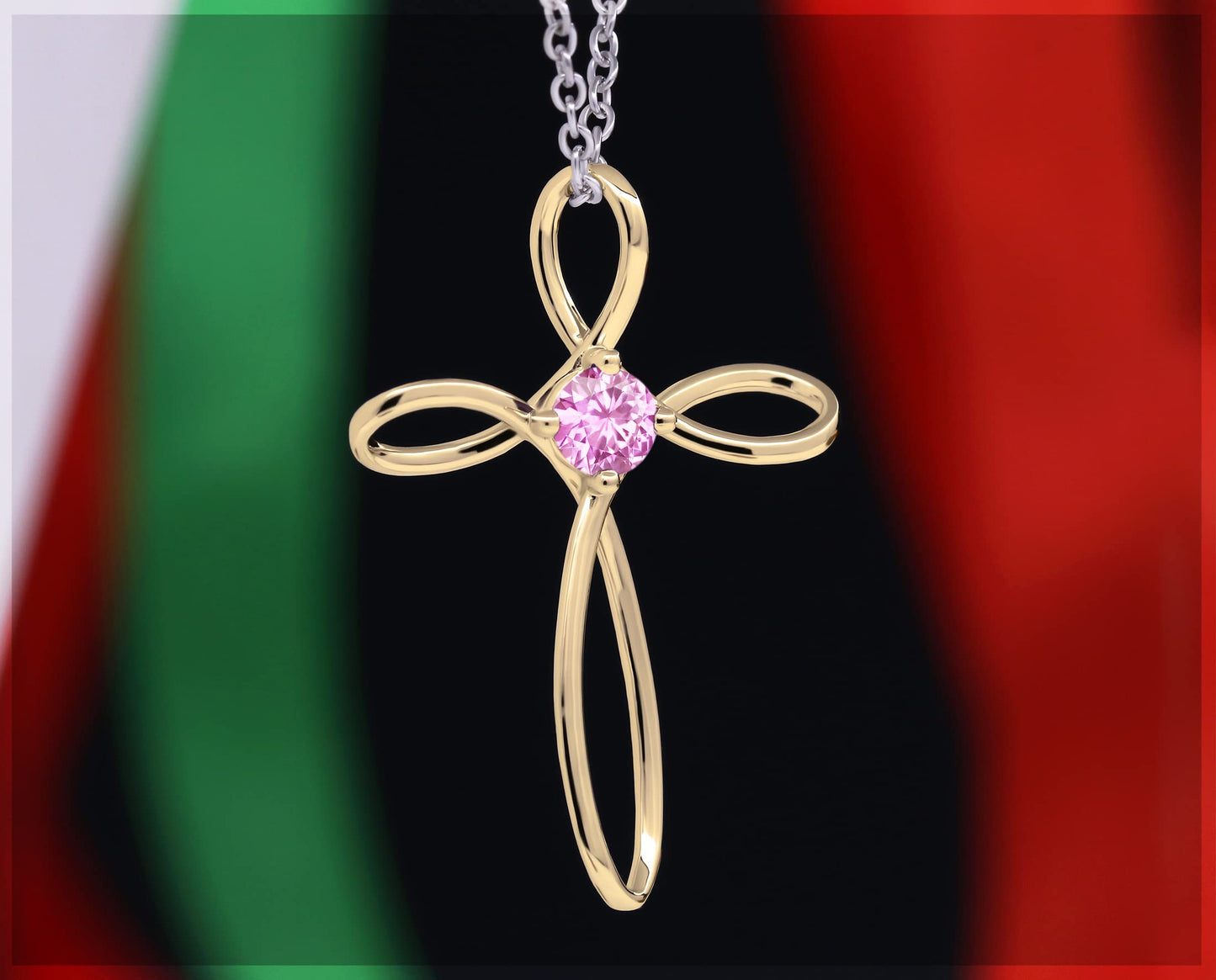 Dazzlingrock Collection 4mm Round Pink Sapphire Solitaire Twisted Criss Cross Pendant with 18 inch Silver Chain for Women in 18K Yellow Gold