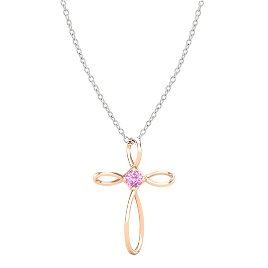 Dazzlingrock Collection 4mm Round Pink Sapphire Solitaire Twisted Criss Cross Pendant with 18 inch Silver Chain for Women in 18K Rose Gold
