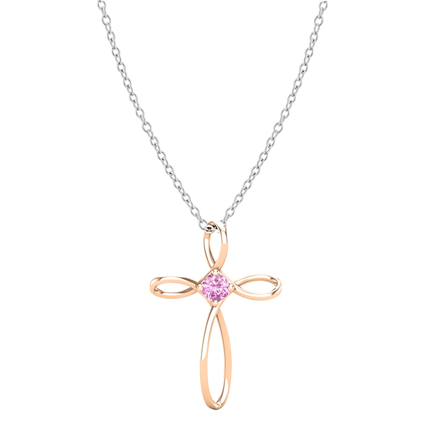 Dazzlingrock Collection 4mm Round Pink Sapphire Solitaire Twisted Criss Cross Pendant with 18 inch Silver Chain for Women in 18K Rose Gold