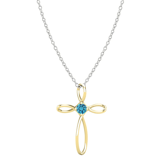 Dazzlingrock Collection 4mm Round Blue Topaz Solitaire Twisted Criss Cross Pendant with 18 inch Silver Chain for Women in 14K Yellow Gold