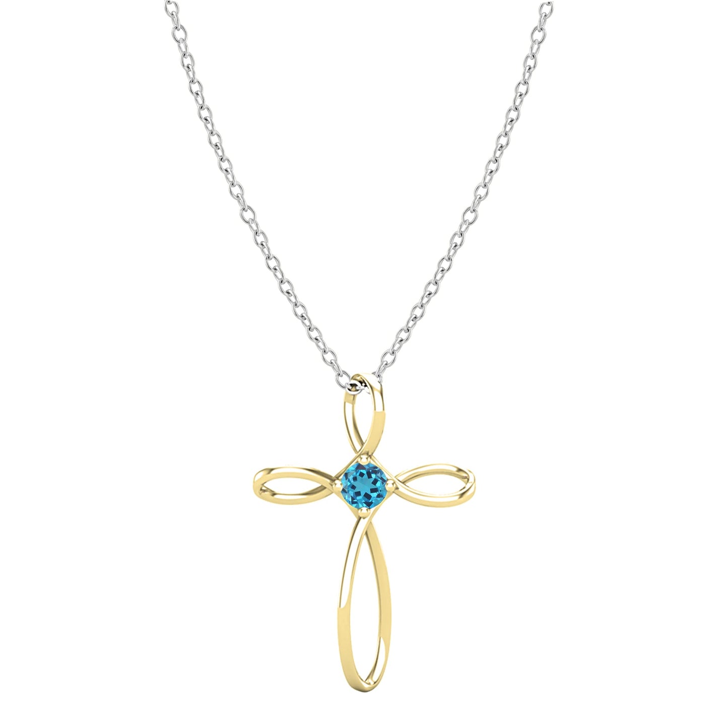 Dazzlingrock Collection 4mm Round Blue Topaz Solitaire Twisted Criss Cross Pendant with 18 inch Silver Chain for Women in 14K Yellow Gold