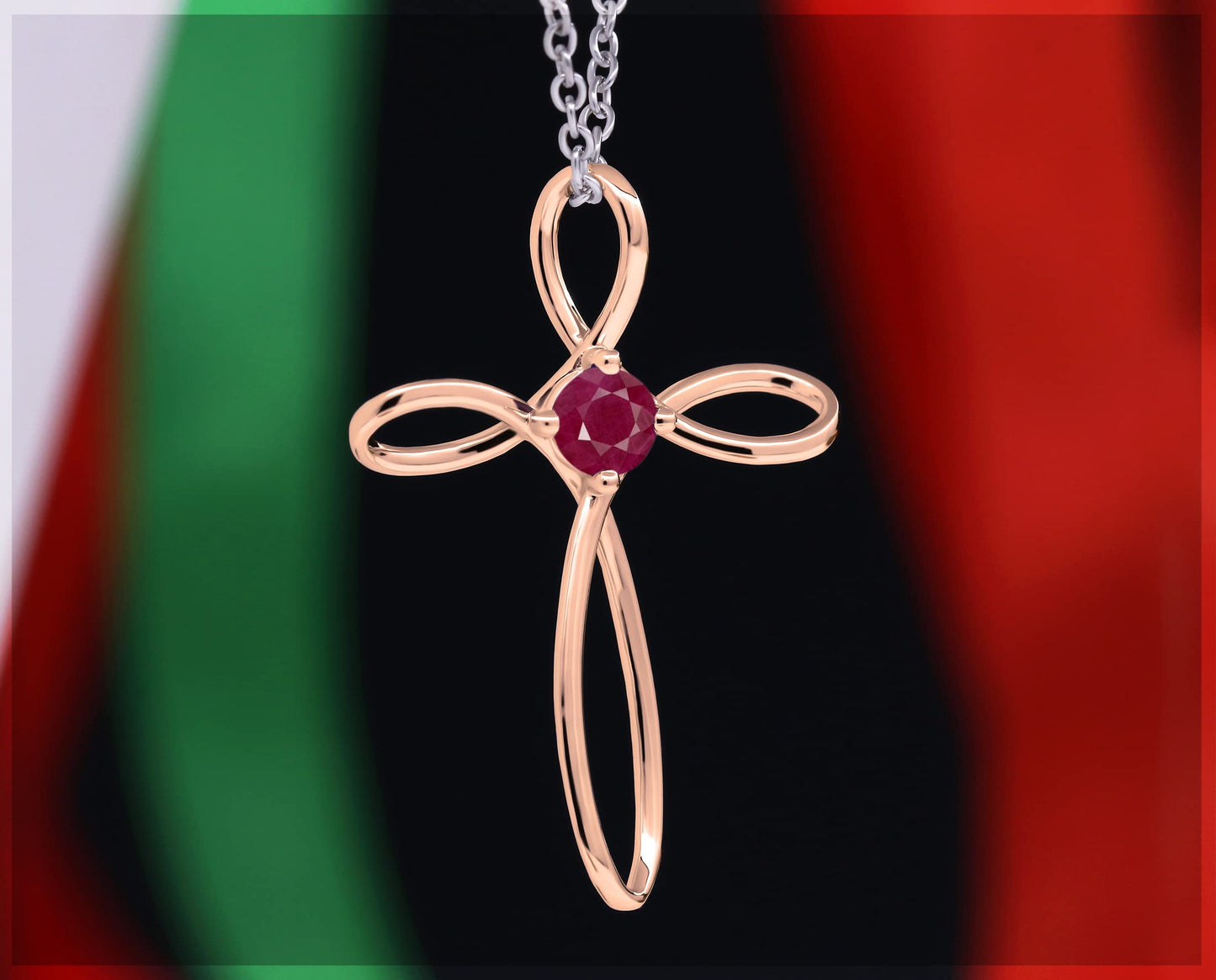 Dazzlingrock Collection 4mm Round Ruby Solitaire Twisted Criss Cross Pendant with 18 inch Silver Chain for Women in 14K Rose Gold