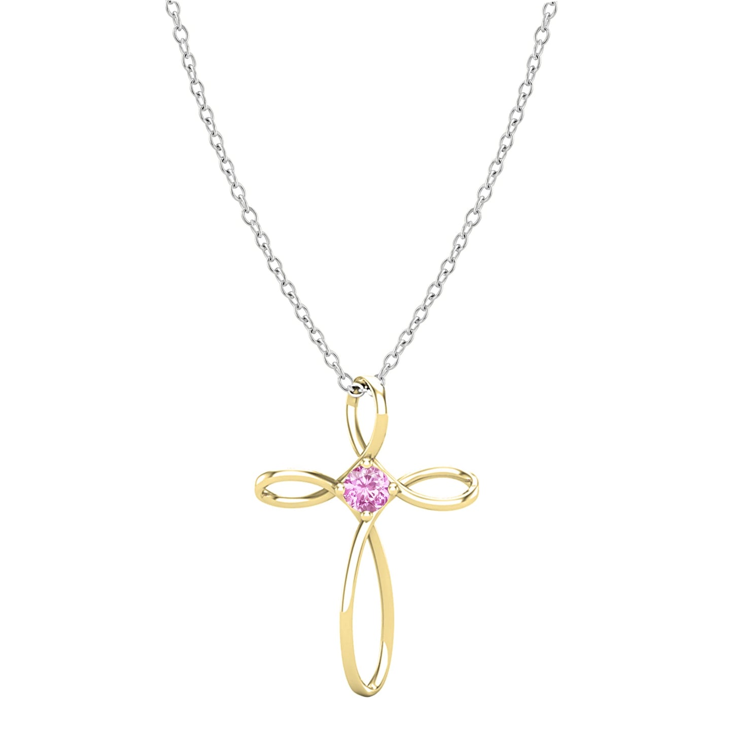 Dazzlingrock Collection 4mm Round Pink Sapphire Solitaire Twisted Criss Cross Pendant with 18 inch Silver Chain for Women in 14K Yellow Gold