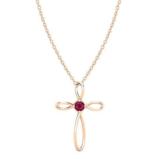 Dazzlingrock Collection 4mm Round Ruby Solitaire Twisted Criss Cross Pendant with 18 inch Gold Chain for Women in 10K Rose Gold