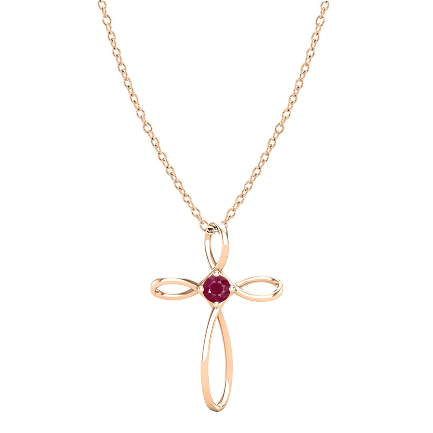 Dazzlingrock Collection 4mm Round Ruby Solitaire Twisted Criss Cross Pendant with 18 inch Gold Chain for Women in 18K Rose Gold